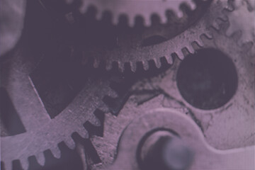 Poster - Close up old gears watch on a dark background. Macro photography view. Close-up of pixel.