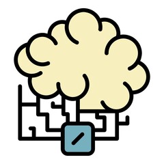 Sticker - Ai brain technology icon. Outline ai brain technology vector icon color flat isolated