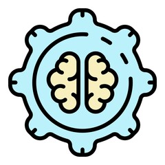 Sticker - Ai brain gear technology icon. Outline ai brain gear technology vector icon color flat isolated