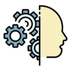 Poster - gearwheel humanoid head icon. outline gearwheel humanoid head vector icon color flat isolated
