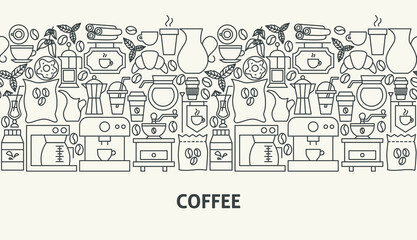 Coffee Banner Concept. Vector Illustration of Outline Design.