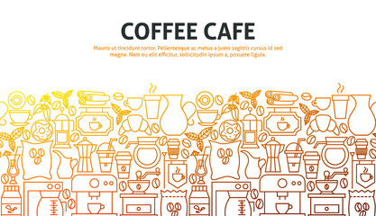  Coffee Cafe Outline Concept. Vector Illustration of Outline Design.