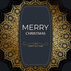 Poster - Merry Christmas and Happy New Year greeting card template in dark blue color with luxury gold ornaments