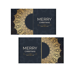 Poster - Template greeting card Happy New Year in dark blue color with luxurious gold ornaments