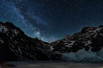 Wall Mural - bright starry sky with the milky way on the background of high tatras mountains
