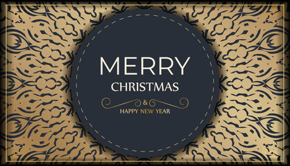 Poster - Template greeting card Happy New Year in dark blue color with vintage gold pattern