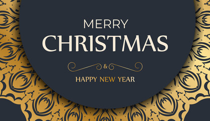 Poster - Template Greeting card Merry Christmas dark blue with vintage gold pattern
