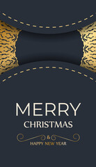 Poster - Template Greeting card Merry Christmas dark blue with vintage gold pattern
