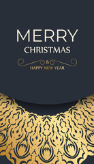 Poster - Template Greeting card Merry Christmas dark blue with vintage gold pattern