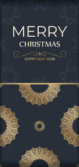 Poster - Template Greeting card Merry Christmas in dark blue color with abstract gold ornament