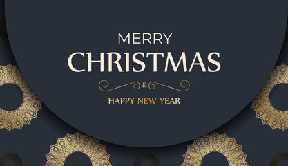 Poster - Template Greeting card Merry Christmas in dark blue color with luxury gold ornaments