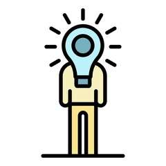Poster - Man idea bulb icon. Outline man idea bulb vector icon color flat isolated
