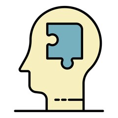 Poster - Puzzle mind man icon. Outline puzzle mind man vector icon color flat isolated