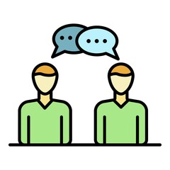 Poster - People meeting chat icon. Outline people meeting chat vector icon color flat isolated