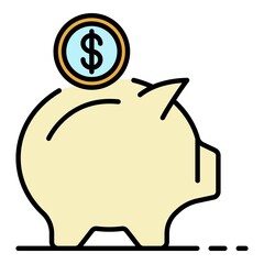 Poster - Piggy bank icon. Outline piggy bank vector icon color flat isolated