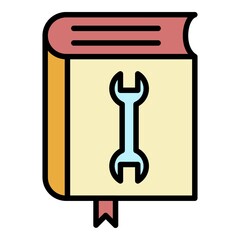 Poster - User manual book icon. Outline user manual book vector icon color flat isolated
