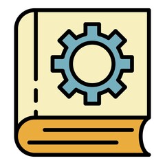 Poster - User manual book gear icon. Outline user manual book gear vector icon color flat isolated