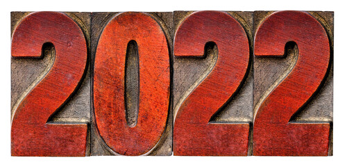 2022 typography - isolated word abstract in vintage letterpress wood type, New Year concept