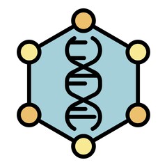 Poster - dna molecules chain in the hexagon icon. outline dna molecules vector icon color flat isolated
