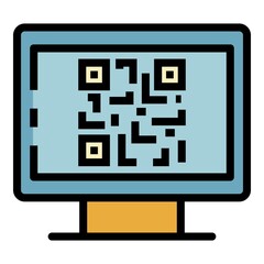 Fototapete - QR code on the monitor icon. Outline QR code on the monitor vector icon color flat isolated
