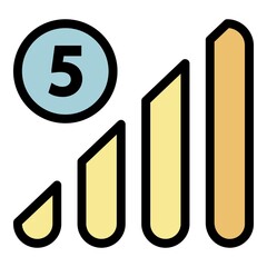 Poster - 5G network on the phone icon. Outline 5G network on the phone vector icon color flat isolated
