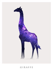 Sticker - Giraffe silhouette. Isolated abstract animal outline. Night starry sky