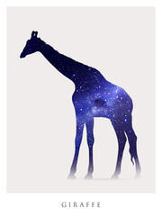 Sticker - Giraffe silhouette. Isolated abstract animal outline. Night starry sky
