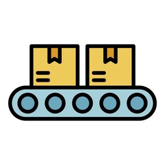 Poster - Goods on the conveyor icon. Outline goods on the conveyor vector icon color flat isolated
