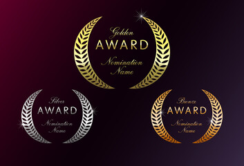 Wall Mural - Awards logotype set. Isolated abstract graphic design template. Elegant nominee emblem. First 1st, second, third place shiny symbols. Luxury congratulating frames. Celebrating decorative greetings.