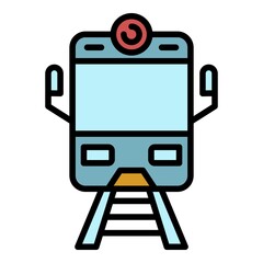 Poster - Arriving train front view icon. Outline arriving train front view vector icon color flat isolated