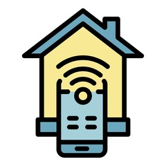Poster - Smart home mobile control icon. Outline smart home mobile control vector icon color flat isolated