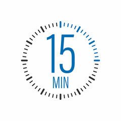 Poster - The 15 minutes, stopwatch vector icon. Stopwatch icon in flat style, timer on on color background. Vector illustration.