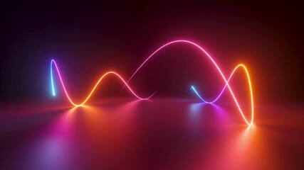 Poster - cycled 3d animation of glowing wavy lines going in a circle. abstract neon background