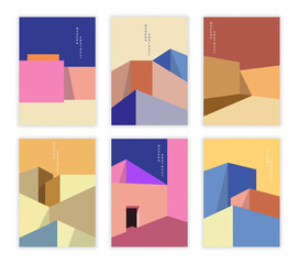 Wall Mural - abstract architectural posters. set of colorful templates with geometric shapes, shadow and inscript