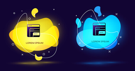 Black Software, web developer programming code icon isolated on black background. Javascript computer script random parts of program code. Abstract banner with liquid shapes. Vector