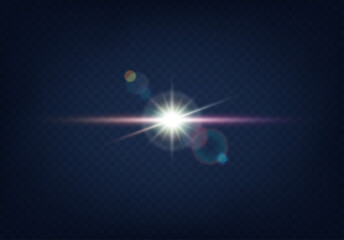 Wall Mural - realistic lens flares star lights and glow colorful bokeh elements on blue background