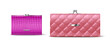 Realistic wallets of stylish pink leather set. Female purse and billfold for money and credit cards