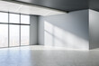 © Who is Danny - Minimalistic empty concrete room interior with windows, city view, sunlight and shadows. 3D Rendering.