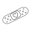 Adhesive plaster with hearts. Medical vector illustration in doodle style isolated on white background. Element for postcard, logo, icon, web, invitation, decor.