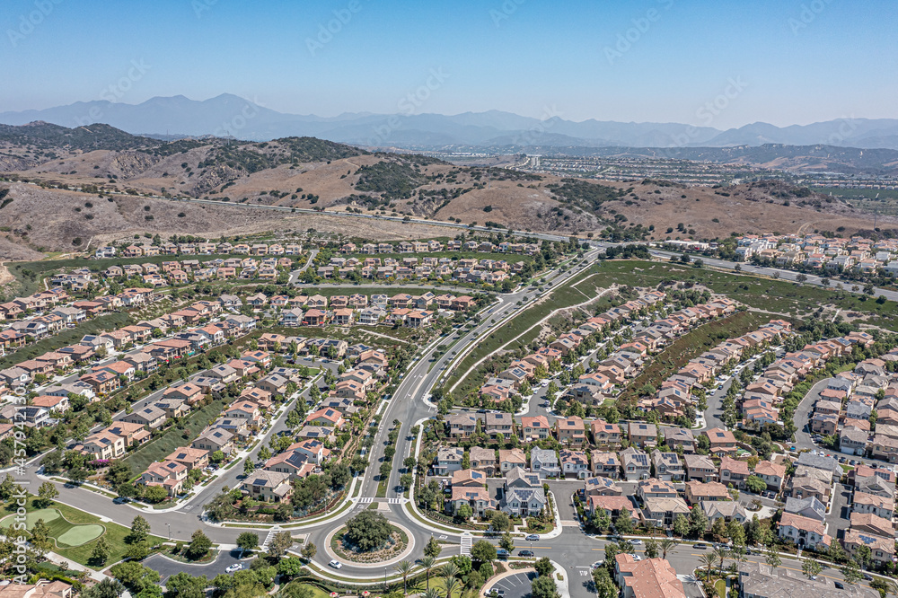 Aerial view of master planned Southern California community.  