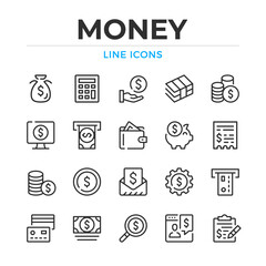Poster - Money line icons set. Modern outline elements, graphic design concepts, simple symbols collection. Vector line icons
