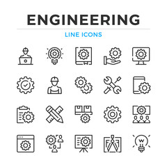Poster - Engineering line icons set. Modern outline elements, graphic design concepts, simple symbols collection. Vector line icons