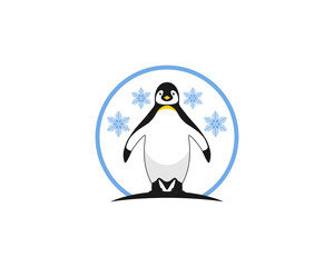 Sticker - Penguin with snowflake surrounding vector illustration