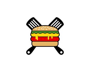 Wall Mural - Cross spatula with delicious burger inside