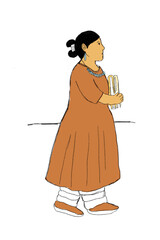 Wall Mural - Navajo woman in dress holding books to chest