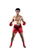 © kromkrathog - Muay thai, Asian man exercising thai boxing isolated on white background