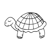 Turtle Hand Drawn Doodle. Vector, Scandinavian, Nordic, Monochrome, Minimalism. Animal, Cute Baby Print, Sticker, Coloring, Decor.