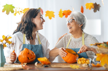 Wall Mural - family preparing for Halloween