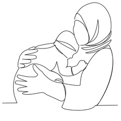 Poster - Muslim woman mother with a baby in her arms