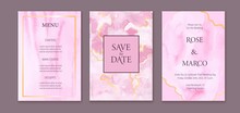 Wedding Cards Set, Save The Date Luxury Design. Watercolor Pink, Lilac, Texture Card, Poster, Background.